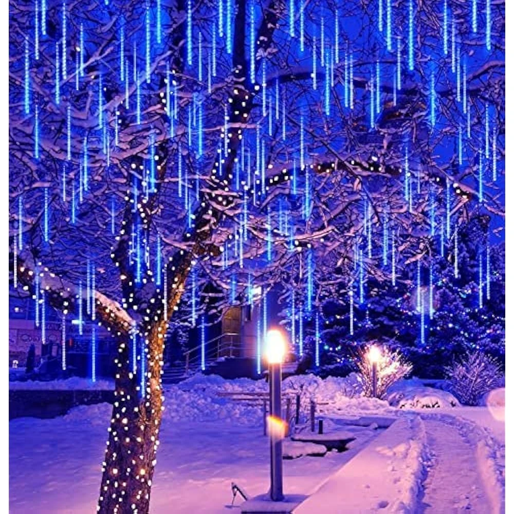 YEGUO Solar Meteor Shower Lights Outdoor, 8 Tubes 144 LED Meteor Christmas Lights, Falling Rain Lights For Party Tree Holiday Roof Wedding(Blue) 8 YEGUO Solar Meteor Shower Lights Outdoor, 8 Tubes 144 LED Meteor Christmas Lights, Falling Rain Lights For Party Tree Holiday Roof Wedding(Blue) - Image 8