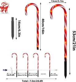 Candy Cane Outdoor Landscape Lights - 10 Pack 60 Red LEDs 21in Lighted Christmas Path Lights String With Memory Function 8 Flashing Modes End-to-End Plug In Waterproof Outside Candy Xmas Decorations -Xmas Lighting Shop 61f3wOO1h L. AC SL1200