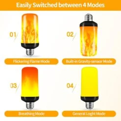 LED Flame Light Bulbs, Flickering Light Bulbs, Orange Fire Light Bulb 4 Modes With Gravity Sensor, E26 Base For Halloween, Christmas,Porch, Patio Party, Indoor Outdoor Home Decoration (1 Pack) -Xmas Lighting Shop 61f8YjynfBL. AC SL1500