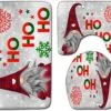 Christmas Gnome 3 Piece Bath Rugs Sets Xmas Tree Snowflake Bathroom Mats Set For Christmas Decorations U-Shaped Contour Toilet Lid Cover
