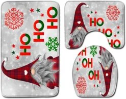 Christmas Gnome 3 Piece Bath Rugs Sets Xmas Tree Snowflake Bathroom Mats Set For Christmas Decorations U-Shaped Contour Toilet Lid Cover