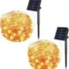 Solar String Lights Outdoor, 33Ft 100LEDs Solar Fairy Lights With 8 Lighting Modes Waterproof Decorative Copper Wire Lights For Christmas Patio Party Garden Gate Yard Wedding (Warm White, 2Pack)