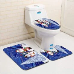 Anti Slip Bath Mats For Bathroom, Santa Claus Snowman Tree Christmas Bath Mat Set Of 3 Bathroom Rugs/Contour Mat/Toilet Cover, Polyester PVC Bathroom Rugs Set For Christmas Decorations (Dark Blue) -Xmas Lighting Shop 61fdcj0QL. AC SL1000