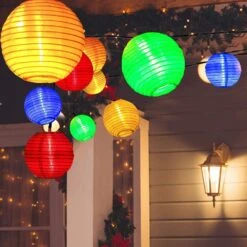 ALLOMN Solar Lantern String Lights, 19.7ft 30LED Waterproof Garden Lantern, String Lights Fair Lights With Fabric Lantern Exterior And Interior Decoration For Christmas, Garden, Home, Yard (Colorful)