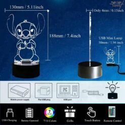 Laysinly Stitch Night Light, Anime Figure USB Touch Bedroom Sleep Light Stitch 3D LED Lamp, 16 Colors Remote Control Bedside Lamp Decoration, Stitch Desk Lamp Kids Lamp For Birthday Christmas -Xmas Lighting Shop 61fkiokmBfL. AC SL1000
