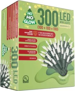 Ho-Ho-Glow White LED Christmas Lights, 3 Sets Of 100 Bulb Strand, 70FT Total, Indoor And Outdoor Safe Holiday Decorations, Display On Trees, Interior Decor, Or Rooflines, Connectable (100+100+100)