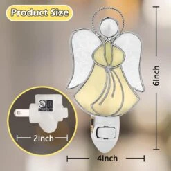KUNDGLA Angel Stained Glass Night Light Decorative Wall Plug In Nightlight For Hallway Bedroom Bathroom Kitchen Home Décor, Gift For Birthday Christmas Valentine Holidays - Yellow Angel -Xmas Lighting Shop 61hDX Oy9 L. AC SL1200