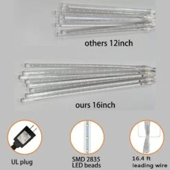 Christmas Lights, Lauzior 16 Inch/40cm Meteor Shower Lights, Xmas Decorations For Outside Yard Party, Icicle Christmas Lights Outdoor For Tree Porch House Holiday, LED Lights, UL Plug, Blue -Xmas Lighting Shop 61hwag54wBL. AC SL1000