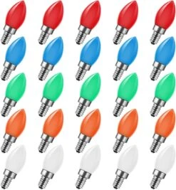 C7 Christmas Replacement Bulbs, 25 Pack Multicolor Ceramic Light Bulbs For Christmas Outdoor Indoor String Lights, E12/C7 Base, 5 Watt