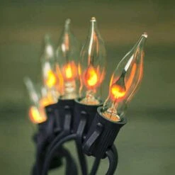 Couah Christmas Flickering String Lights, 10FT Flickering Amber Flame C7 Christmas String Lights Outdoor Decoration Lights For Christmas Tree - Black Wire