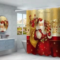 Christmas Shower Curtain Set For Bathroom Decorations,4 Pcs Xmas Element Waterproof Tub Curtains With Bath Rugs, Washable Non-Slip Mat,Toilet Cover And Hooks For Holiday Inside Outside Decor (A42) -Xmas Lighting Shop 61kDipMvexL. AC SL1001
