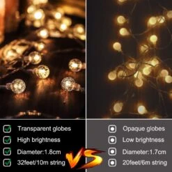 Metaku Globe Fairy Lights Battery Operated 33ft 80LED String Lights With Remote Waterproof Indoor Outdoor Hanging Decorative Christmas Lights For Home Party Patio Garden Wedding -Xmas Lighting Shop 61kQ GsEfL. AC SL1000