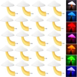 20 Pcs LED Color Changing Mushroom Night Light, Cute 7 Color Sensor Mushroom Shaped Plug In Lamp, Christmas Mushroom Gift, Decorative Mushroom Light Decor For Kids Adults Room Bedroom Thanksgiving