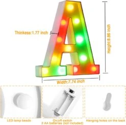 Marquee Light Up Letters LED Letter Lights Alphabet Battery Powered Seven Colors Auto-Changing Lighted Letters For Party Birthday Wedding Bar Christmas Girls Room Decoration A -Xmas Lighting Shop 61kZ7FV3WuL. AC SL1500