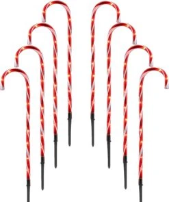 YOLUXZM 17" Christmas Candy Cane Lights - 8 Packs Classic Red And White Candy Cane Lights Outdoor Pathway Markers Christmas Decorations(Red Bulbs)