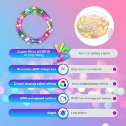Smart Fairy String Lights WS2812B IC 32Ft USB Bluetooth Twinkle Lights With Timer And Remote, Music Sync Funny Modes Color Chasing String For Bedroom Room Curtain Christmas Wedding Party Decor IP65 -Xmas Lighting Shop 61lpMGgqAqL. AC SL1100