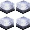 LED Ice Cube Lights,Solar Glass Brick Light,LED Landscape Light Buried Light Square Cube,Frosted Glass Light For Outdoor Path Road Yard Christmas 4 Pcs(Cold White)