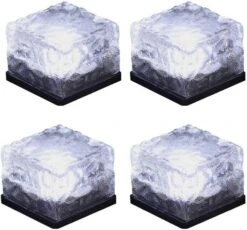 LED Ice Cube Lights,Solar Glass Brick Light,LED Landscape Light Buried Light Square Cube,Frosted Glass Light For Outdoor Path Road Yard Christmas 4 Pcs(Cold White)