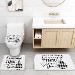 4 Pcs Shower Curtain Sets With Non-Slip Rugs, Toilet Lid Cover, Bath Mat Buffalo Black White Plaid Christmas Tree Snowflake Bathroom Decor Shower Curtain With 12 Hooks Waterproof Polyester Fabric -Xmas Lighting Shop 61n54THFENL. AC SL1000