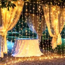 300 LED Curtain Lights For Bedroom - Brightown 9.8 FT Hanging Window Lights With Remote, Connectable, 8 Modes, Waterproof Fairy Lights For Outdoor Indoor Christmas Holiday Party, Warm White