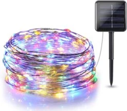 Honche Outdoor Solar String Lights 39Feet 120 Led Solar Fairy Lights With 8 Lighting Modes Waterproof Decoration Copper Wire Lights For Patio Yard Trees Halloween Christmas Wedding Party (RGB)