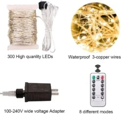 RESNICE LED Fairy String Lights 100FT 300 LEDs Outside Indoor Plug In String Lights Waterproof Remote Control For Living Bed Room, Backyard, Patio, Garden, Porch, Wedding Or Christmas Decorating -Xmas Lighting Shop 61p9MrxMDaL. AC SL1001