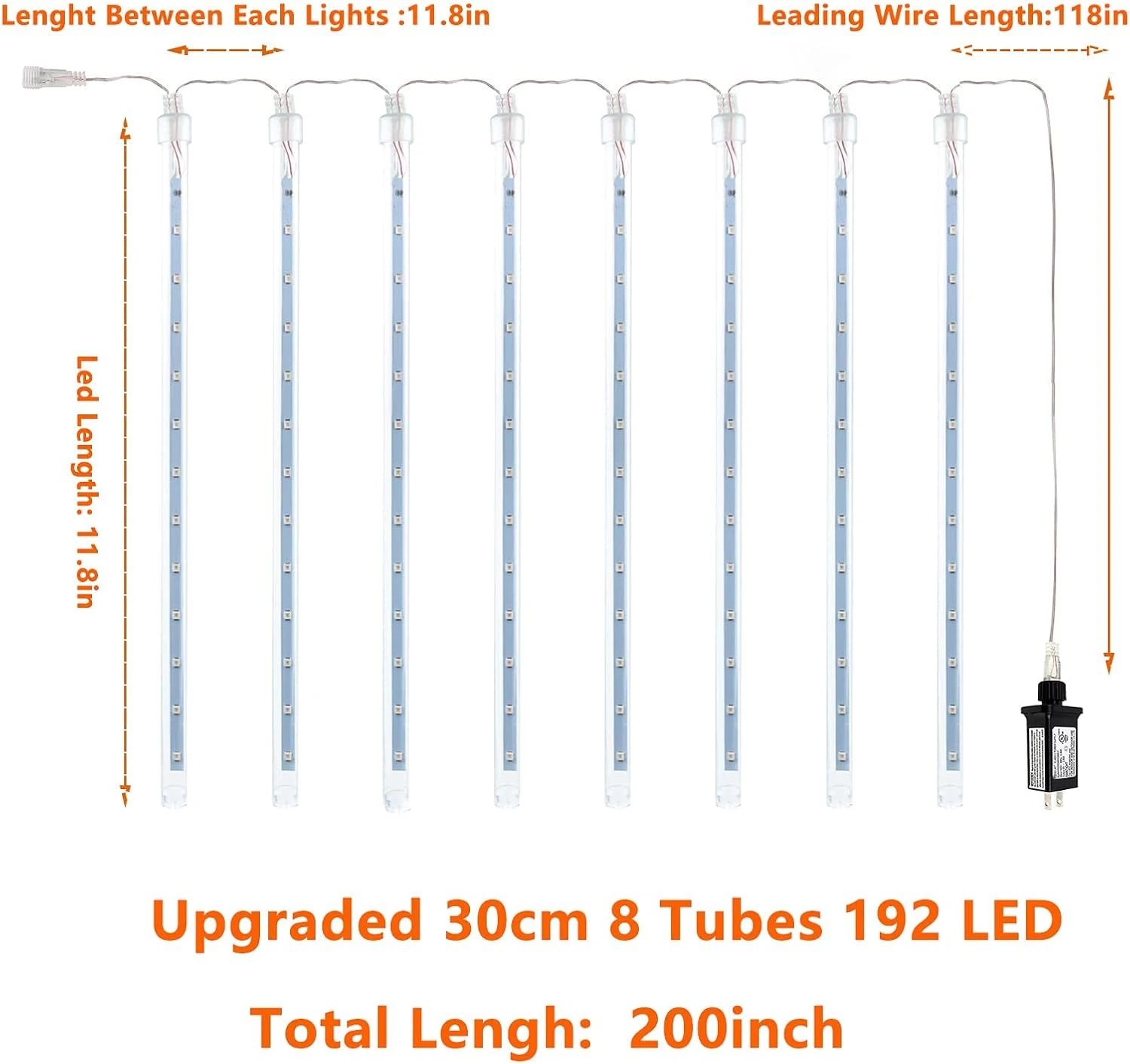 2-Pack Christmas Decorations Lights Outdoor, Total 384LED Meteor Shower Lights Rain Drop Lights 30cm 16 Tubes Indoor Outdoor Snow Cascading String Lights For Xmas Tree Roof Party Garden (Cool White) 4 2-Pack Christmas Decorations Lights Outdoor, Total 384LED Meteor Shower Lights Rain Drop Lights 30cm 16 Tubes Indoor Outdoor Snow Cascading String Lights For Xmas Tree Roof Party Garden (Cool White) - Image 4