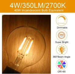 ENERGETIC SMARTER LIGHTING Dimmable LED Edison Light Bulb, G25 (G80) Globe Shape, Clear Glass, 40 Watt Equivalent, 2700K Soft White, Christmas Light, E26 Standard Base, UL Listed, 6-Pack -Xmas Lighting Shop 61qLUZQ0PbL. AC SL1000
