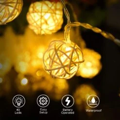 Globe Rattan Ball String Lights, Goodia 13.8feet 40 LED Warm White Fairy Light For Indoor,Bedroom,Curtain,Patio,Lawn,Landscape,Fairy Garden,Home,Wedding,Holiday,Christmas Tree,Party -Xmas Lighting Shop 61qoT9XZsRL. AC SL1000