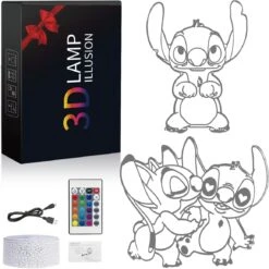 Wenkmiss 3D Illusion Stitch Night Light, 2 Patterns And 16 Color Room Decor Lamp With Remote Control, Birthday Christmas Gifts For Kids, Boys, Stitch Girls -Xmas Lighting Shop 61sY6Lyon5L. AC SL1200