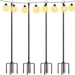 Walensee String Light Poles With Hook Outdoor Metal Lighting Pole For Hanging String Lights For Garden Party 9.4FT Lights Hanger With 5-Prong Fork Steel Stand Holder For Patio Christmas Wedding 4 Pack