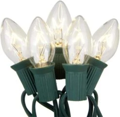 C7 Christmas String Lights-25Ft Vintage Clear Lights With 27 Clear Incandescent Bulbs (2 Spare), Outdoor String Lights For Christmas Party Backyard Wedding - Green Wire