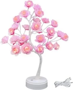 ITICdecor Rose Tree Lamp 30 LED Beside Night Light USB Battery Powered Pink Gift For Girls Women Teens Home Decor For Wedding Christmas Bedroom Party (Pink Rose)