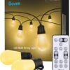 Govee Outdoor String Lights, 48ft IP65 Waterproof Shatterproof Christmas Lights With 15 Dimmable Warm Yellow LED Bulbs, Remote Control Holiday Lights For Balcony, Backyard, Party