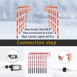Candy Cane Outdoor Landscape Lights - 10 Pack 60 Red LEDs 21in Lighted Christmas Path Lights String With Memory Function 8 Flashing Modes End-to-End Plug In Waterproof Outside Candy Xmas Decorations -Xmas Lighting Shop 61wQTzbavzL. AC SL1000