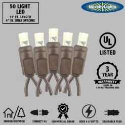 Novelty Lights 50 Commercial LED Christmas Lights (Warm White), 11 Feet W/ 2.5 Inch Bulb Spacing, 5mm Bulbs, UL Listed, Brown Wire String Lights -Xmas Lighting Shop 61wkF9y9kuL. AC SL1000
