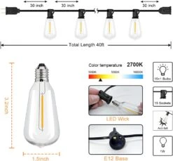 Jedavai LED Outdoor String Lights 40Ft Shatterproof Waterproof ST38 Vintage Edison Bulbs Patio Lights Energy Saving Hanging Outdoor Lights For Christmas Porch Deck Garden Backyard Wedding Party -Xmas Lighting Shop 61xgjR3fr3L. AC SL1500