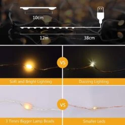 Hystun LED String Lights,40Ft 120 LED Warm White USB Fairy Lights Copper Wire Lights With Remote Control 8 Modes & 4 Timer Switch Waterproof For DIY Bedroom Wedding Party Patio Christmas(2 Pack) -Xmas Lighting Shop 61xhhVGNstL. AC SL1500