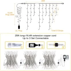 Ollny Icicle Christmas Lights Outdoor 306LED 25FT-Color Changing Icicle Lights With Remote 11Modes Connectable Timers Waterproof Plug In, For House Outside Indoor Yard Patio, Warm White To Multicolor -Xmas Lighting Shop 61xmqDZyFSL. AC SL1000