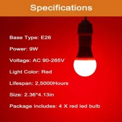 GREENIC Red Light Bulbs 9W (60 Watt Equivalent), 120V E26 Base A19 Red LED Lights For Bedroom, Porch, Holiday, Party, Valentine's Day, Halloween, Christmas, Home (4 Pack) -Xmas Lighting Shop 61yPpsQjjCS. AC SL1500