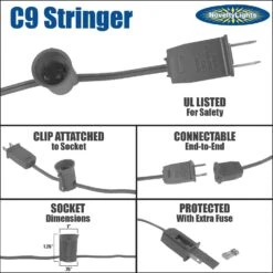 25 Foot C9 Multi Ceramic Christmas String Light Set - Outdoor Christmas Light String - – Opaque Christmas Bulbs - Roofline Light String – Outdoor String Lights - Black Wire -Xmas Lighting Shop 61yWUZqCkIL. AC SL1500