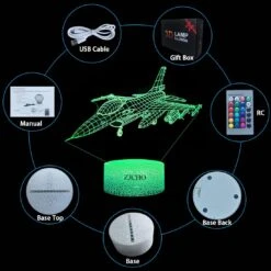 ZJCHO Fighter Night Light For Boy Plane F-16 Airplane 3D Illusion Lamp With Remote Control 16 Colors Changing, Birthday & Christmas Gift Toy For Boys Or Girls Age 3 4 5 6 7 8+ Years Old -Xmas Lighting Shop 61zTYl14tnL. AC SL1100