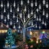 Aokudoni Christmas Lights Outdoor, Upgraded 16 Inch /40cm Meteor Shower Lights 8 Tube Falling Rain Light Icicle String Lights For Xmas Tree New Year Party Wedding Decorations, UL Plug, White