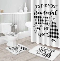 4 Pcs Shower Curtain Sets With Non-Slip Rugs, Toilet Lid Cover, Bath Mat Buffalo Black White Plaid Christmas Tree Snowflake Bathroom Decor Shower Curtain With 12 Hooks Waterproof Polyester Fabric -Xmas Lighting Shop 71 NKfEwxHL. AC SL1005