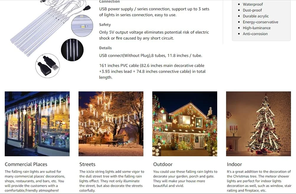 GENERIC Christmas Lights, Meteor Shower Lights, Outdoor Decoration Light, Waterproof Icicle Lights Falling Rain String Lights For Halloween Tree Party Garden Patio Porch Decoration (Multi-Colored) 8 GENERIC Christmas Lights, Meteor Shower Lights, Outdoor Decoration Light, Waterproof Icicle Lights Falling Rain String Lights For Halloween Tree Party Garden Patio Porch Decoration (Multi-Colored) - Image 8