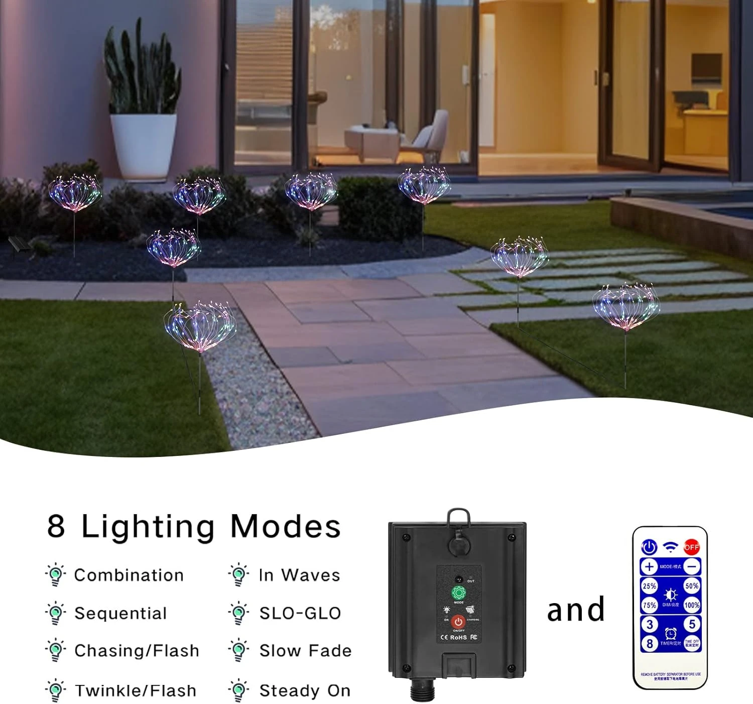 Altantagy Solar Garden Lights, 4 Pack Solar Firework Lights, 8 Mode Solar Garden Decorative Lights, Solar Outdoor Lights For Walkway Pathway Backyard Christmas Decoration Parties 4 Altantagy Solar Garden Lights, 4 Pack Solar Firework Lights, 8 Mode Solar Garden Decorative Lights, Solar Outdoor Lights For Walkway Pathway Backyard Christmas Decoration Parties - Image 4