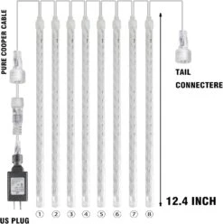 Dazzle Bright 288LED Red Blue & White Meteor Shower Rain Lights 11.8 Inch 8 Tubes, Waterproof Plug In Falling Rain Lights Independence Christmas Day Decorations For Outdoor Bushes Tree Yard Party -Xmas Lighting Shop 7106xbTCu6L. AC SL1500 1