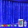 KJOY 16 Color Changing Rainbow Curtain Lights Backdrop Window String Lights, 310LED USB Remote Control Fairy Icicle Lights For Halloween, Bedroom, Weddings, Party, Christmas Decor, Birthday