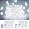 2 Packs Fairy Lights Battery Operated,16.5 FT 50 LEDs Christmas String Lights Remote Control Timer Twinkle String Lights 8 Modes Silver Wire Firefly Lights For Garden Party Indoor Decor-Cool White