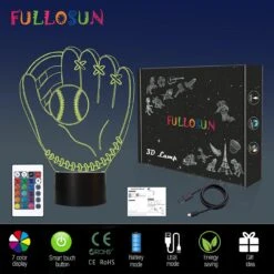 FULLOSUN Baseball Gifts For Kids, 3D Glove Night Lights Illusion Bedside Lamp 16 Colors Changing With Remote Control For Boy Valentine's Day Christmas Thanksgiving Xmas -Xmas Lighting Shop 710OkPEwEKS. AC SL1300